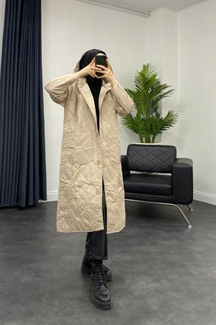 Kapitone Desenli Mont Bej