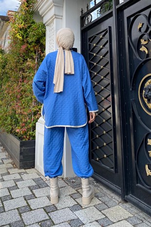 Kapitoneli Önden Cepli Pantolonlu Takım İndigo