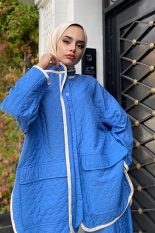 Kapitoneli Önden Cepli Pantolonlu Takım İndigo