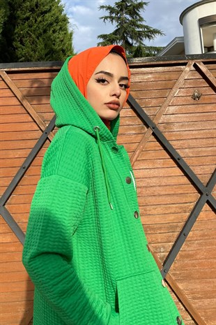 Kapitoneli Önden Çıtçıtlı Pantolonlu Takım Yeşil