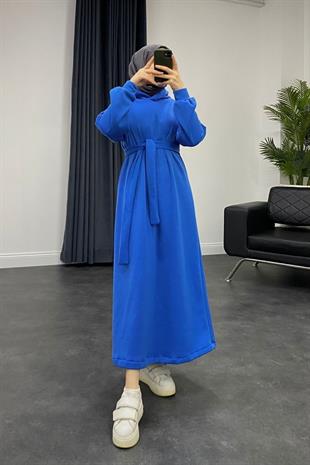 Kapüşonlu Sweat Elbise Saks
