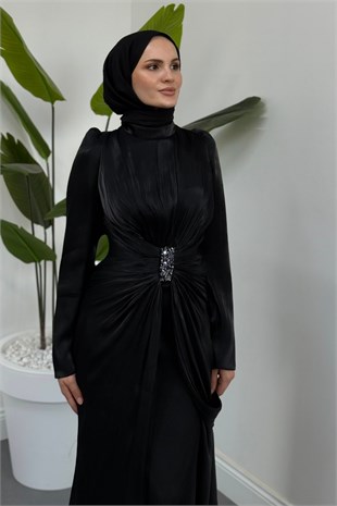 Karye Taşlı Jan Jan Abiye Siyah 