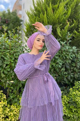 Katkat Zebra Desenli Abiye Lila
