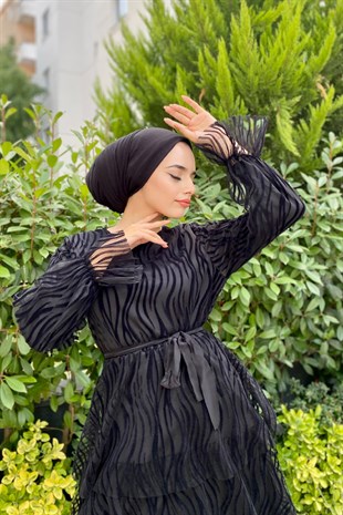 Katkat Zebra Desenli Abiye Siyah