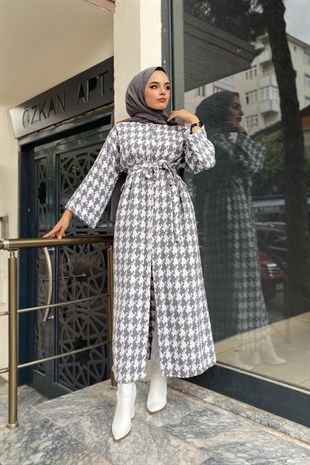 Kay Ayağı Desenli Kap Gri