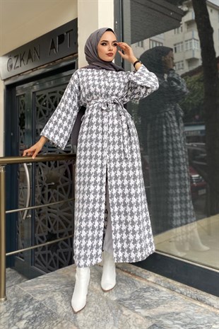 Kay Ayağı Desenli Kap Gri