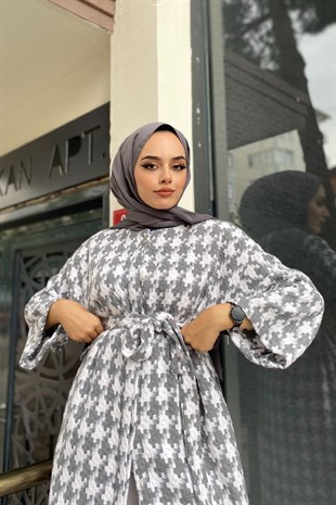 Kay Ayağı Desenli Kap Gri