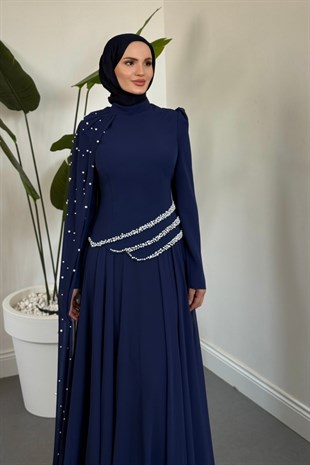 Kelly Pelerini İncili Abiye Lacivert