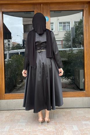 Kemeri Ve Önü Taşlı Tasarım Abiye Siyah