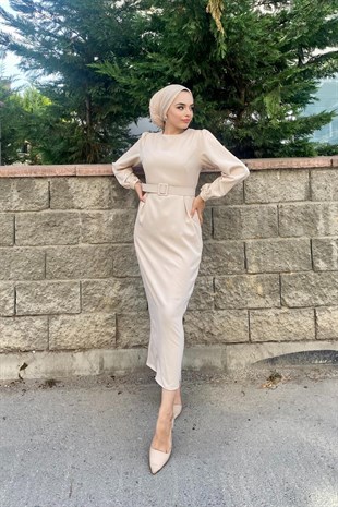 Kemerli Kalem Tesettür Elbise Taş