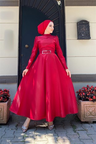 Kemerli Prenses Abiye Bordo