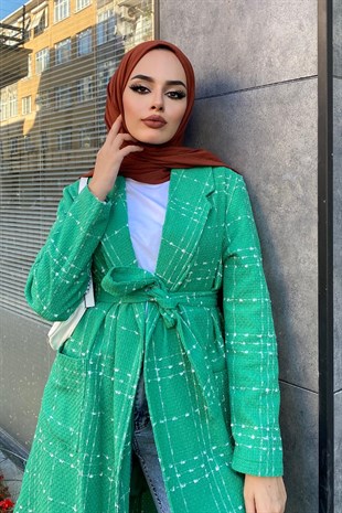 Kemerli Trençkot Yeşil
