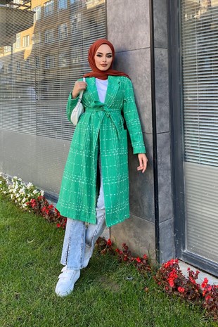 Kemerli Trençkot Yeşil