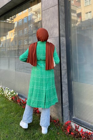 Kemerli Trençkot Yeşil