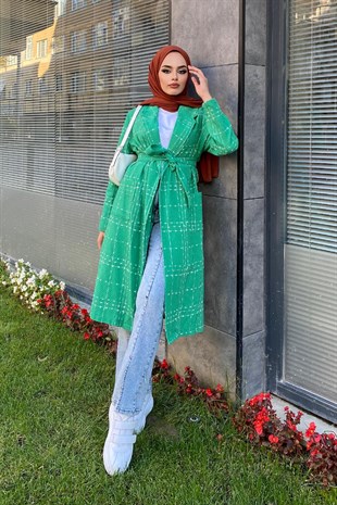 Kemerli Trençkot Yeşil