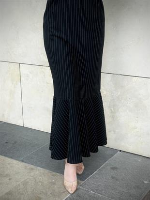 Kendinden Çizgili Jile Elbise Siyah