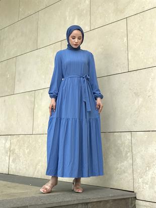 Kendinden Çizgili Maxi Elbise BebeMavisi