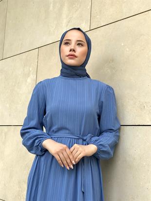 Kendinden Çizgili Maxi Elbise BebeMavisi