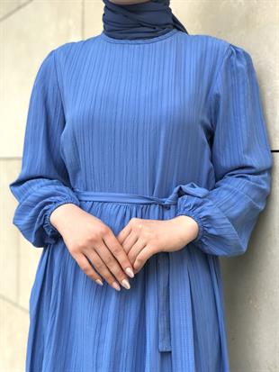 Kendinden Çizgili Maxi Elbise BebeMavisi