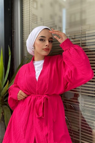 Kimonalı Kuşaklı Takım Pembe