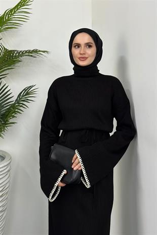 Kiran İspanyol Kol Triko Elbise Siyah