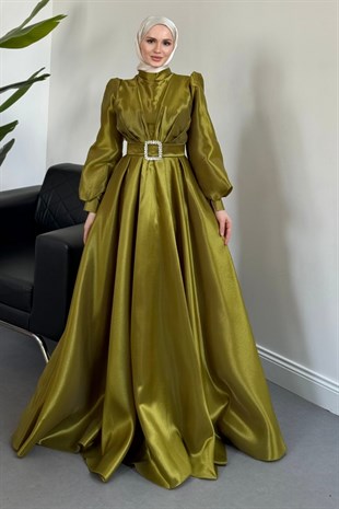 Kleopatra Tafta  Abiye  Yağ Yeşili