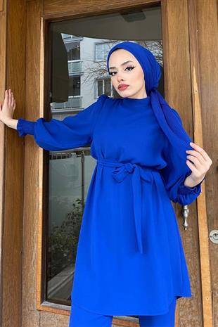 Kolları Büzgülü Krep Takım Saks