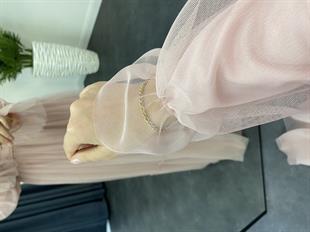 Kolları Fırfır Detay Drapeli Abiye Pudra