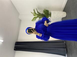 Kolları Fırfır Detay Drapeli Abiye Saks