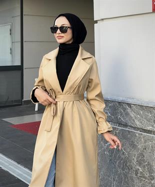 Kolu Fırfırlı Trençkot Krem