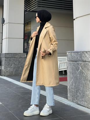 Kolu Fırfırlı Trençkot Krem