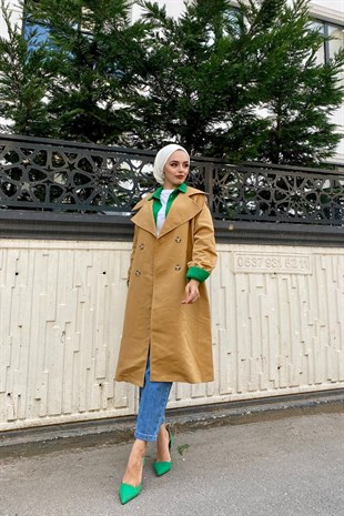 Kolu Kemerli Trençkot Taba