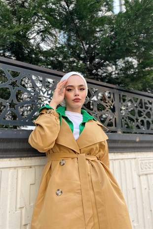 Kolu Kemerli Trençkot Taba