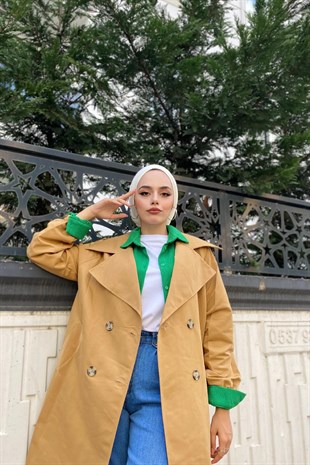 Kolu Kemerli Trençkot Taba