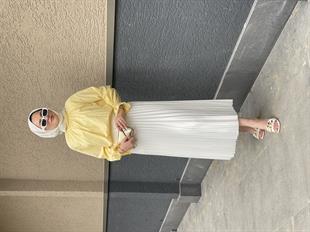 Kolu Lastikli Poplin Tesettür Tunik  Sarı
