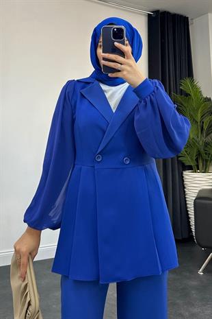Kolu Şifon Ceket Takım  Saks
