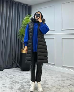 Kürklü Şişme Yelek Siyah