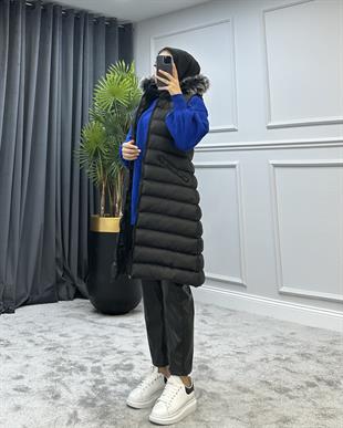 Kürklü Şişme Yelek Siyah