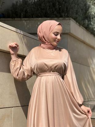 Kuşak Detaylı Shine Abiye Elbise Gold