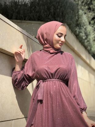 Kuşak Detaylı Shine Abiye Mürdüm