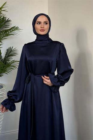 Lady Kolu Fırfır Saten Abiye Lacivert