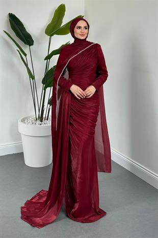 Laleh Seyyar Pelerinli Janjan Balık Abiye Bordo