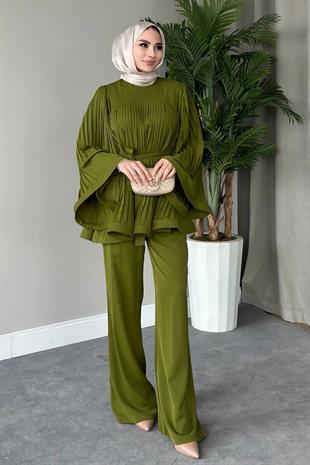 Larissa Pliseli Takım Yağ Yeşili