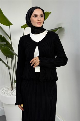 Lawanya İçlikli Triko Etek Takım Siyah 