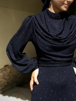 Lenora Bluzanlı Simli Kalem Abiye Lacivert