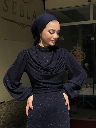 Lenora Bluzanlı Simli Kalem Abiye Lacivert