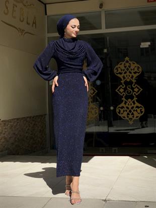 Lenora Bluzanlı Simli Kalem Abiye Lacivert