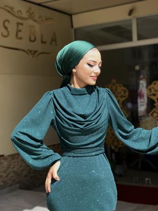 Lenora Bluzanlı Simli Kalem Abiye Zümrüt