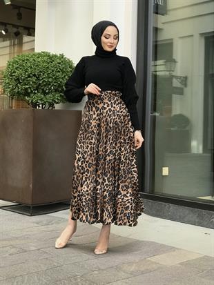 Leopar Desen Etek Kahverengi