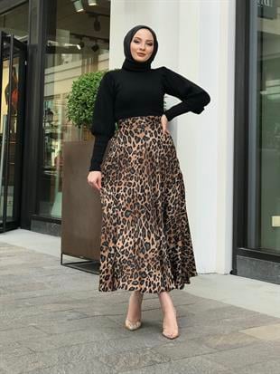 Leopar Desen Etek Kahverengi